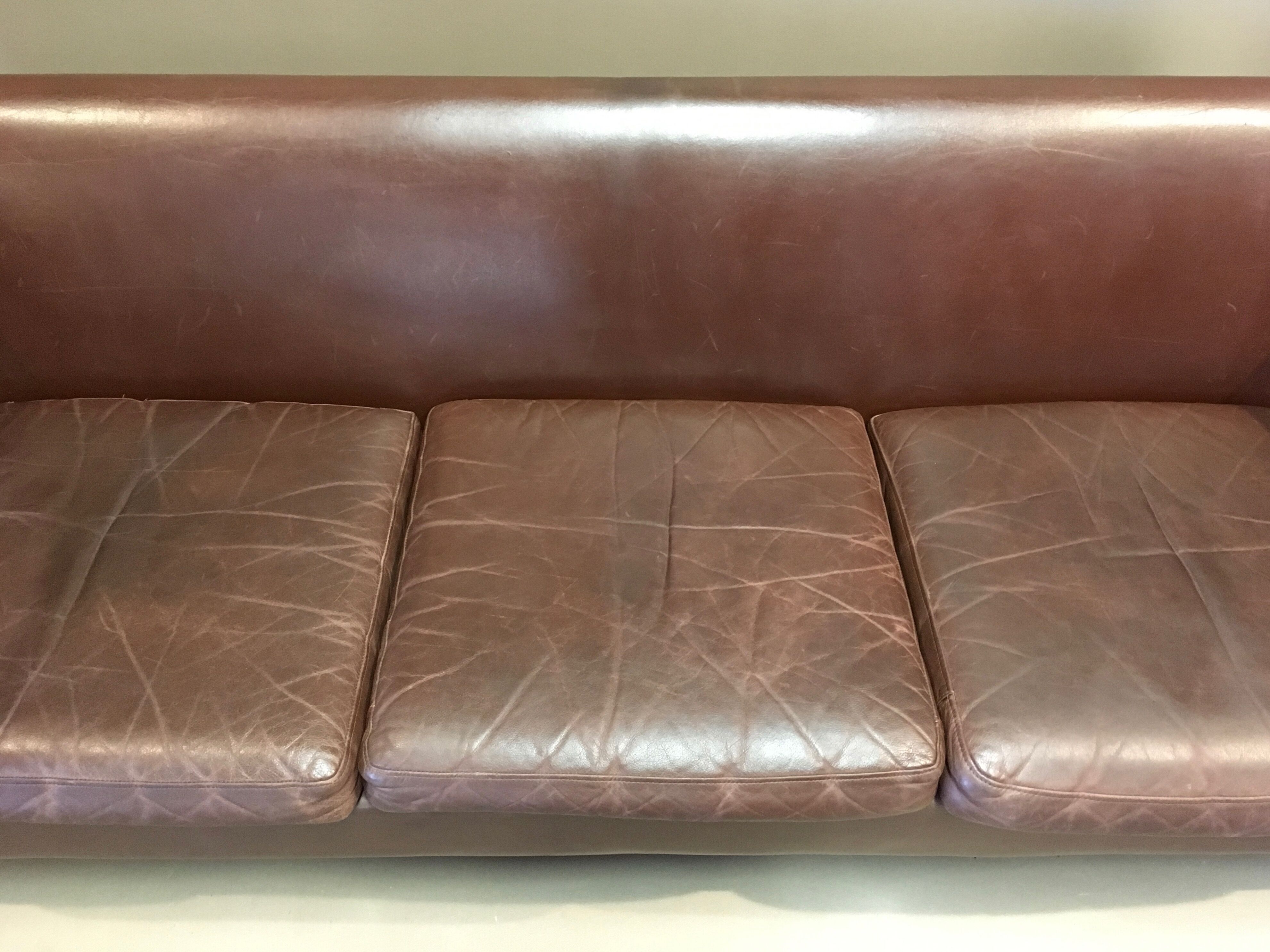 3-seater brown leather sofa Scandinavian design 1960.