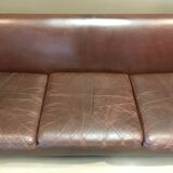 3-seater brown leather sofa Scandinavian design 1960.