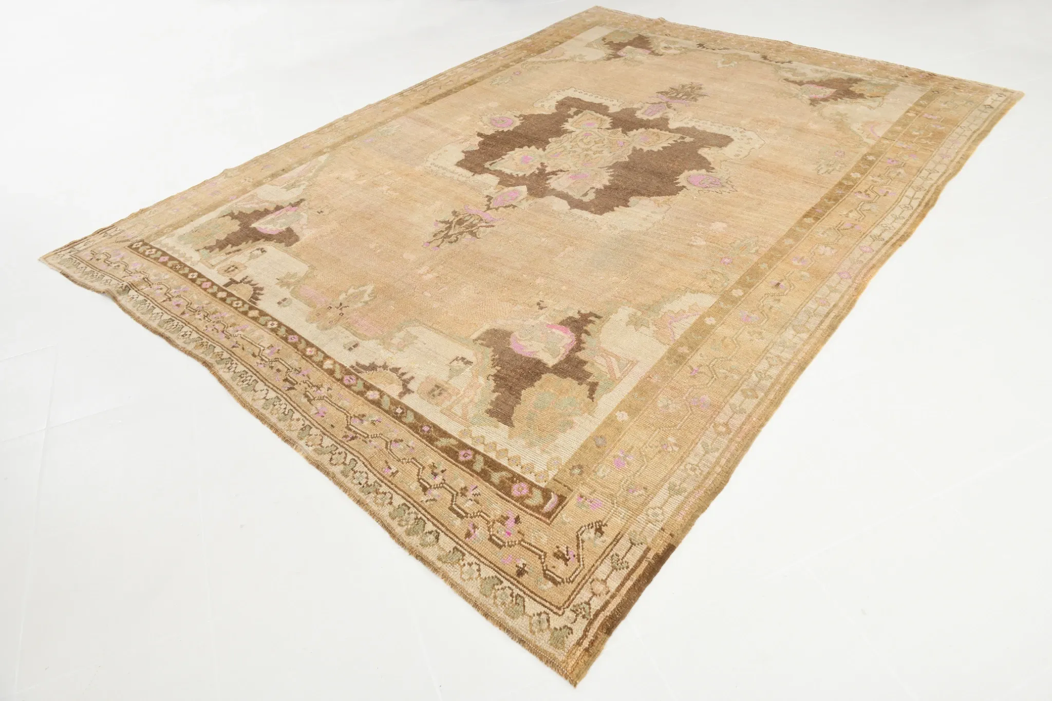 Light Brown & Pink Vintage Persian Rug, Handmade Wool Classic Home Decor