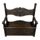 Italian Renaissance style solid wood chest bench decorated with grimacing masks