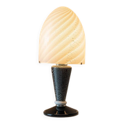 Murano Glass Mushroom Table Lamp with silver accents, black-and-white swirl, Space Age 1970s