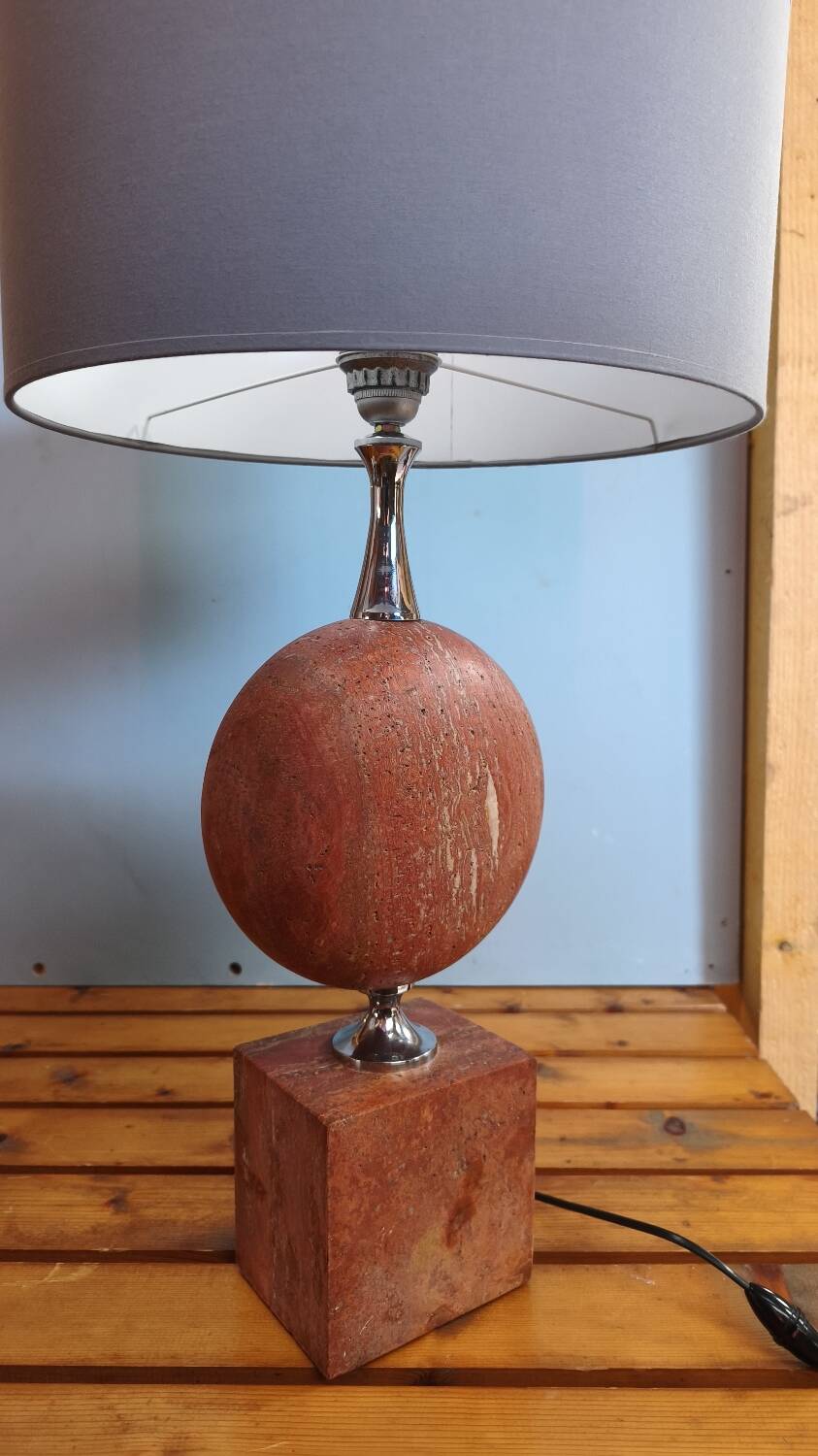 Lampe à poser en marbre rouge - style Barbier 1970