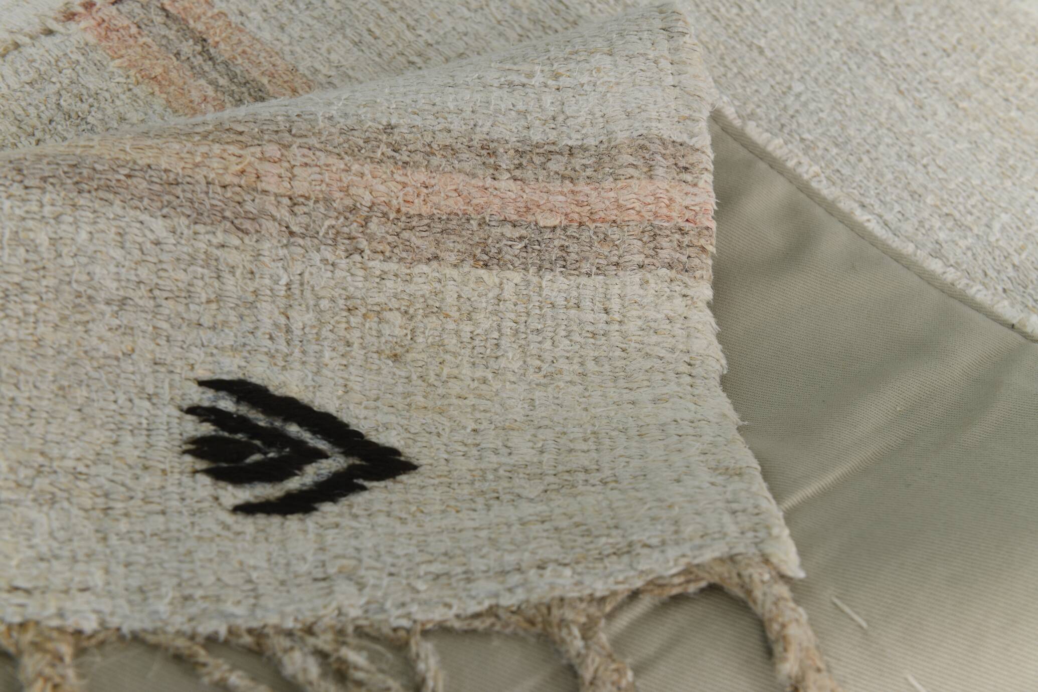 Beige & Black Striped Vintage Kilim Rug, 170x256 Cm