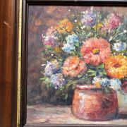 Oil Painting Bouquet of Flowers Impressionist Signed Boucher Wooden Frame