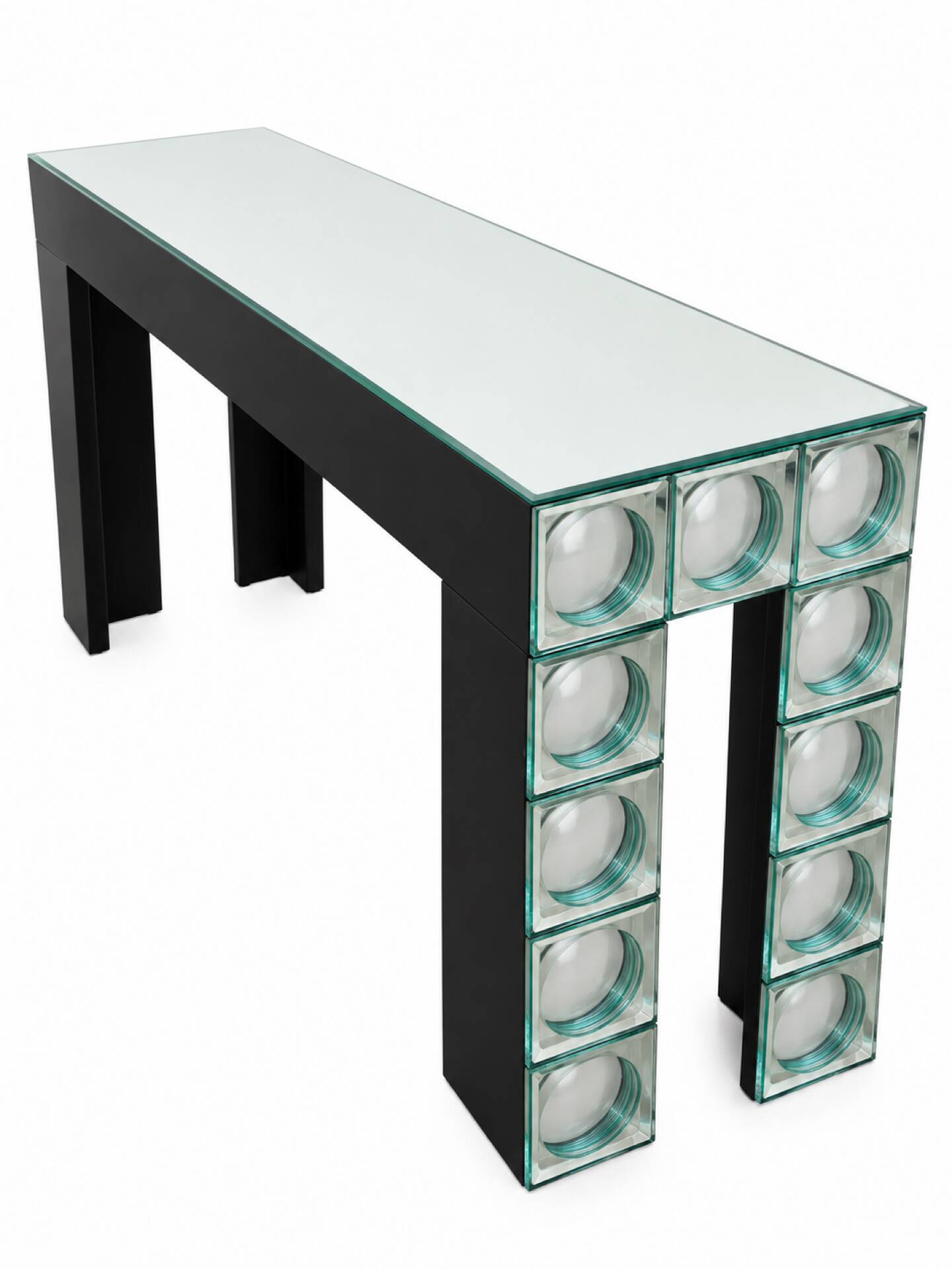 Console table en verre carreaux de miroir bombe argenté table d’entrée