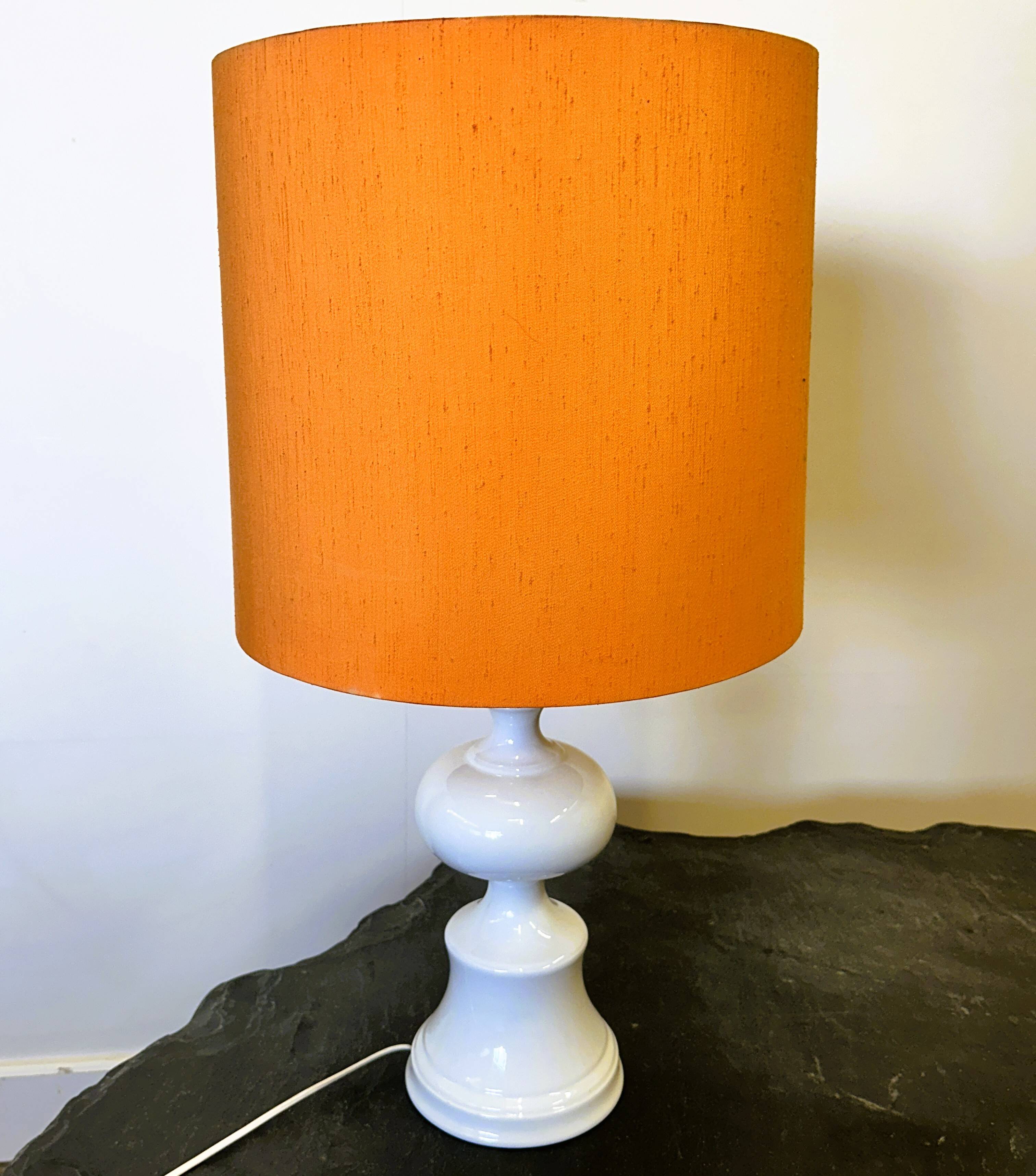 Midcentury Ceramic Danish Table lamp with Orange Shade, 1970s. Denmark
