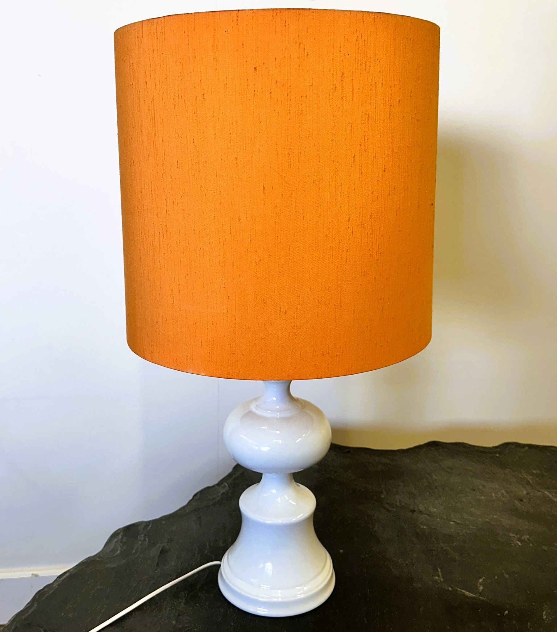 Midcentury Ceramic Danish Table lamp with Orange Shade, 1970s. Denmark