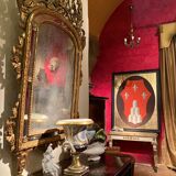 Large 19th Century French Giltwood Marriage Mirror Antique Overmantel Mirror with Original Mercury Foxed Glass