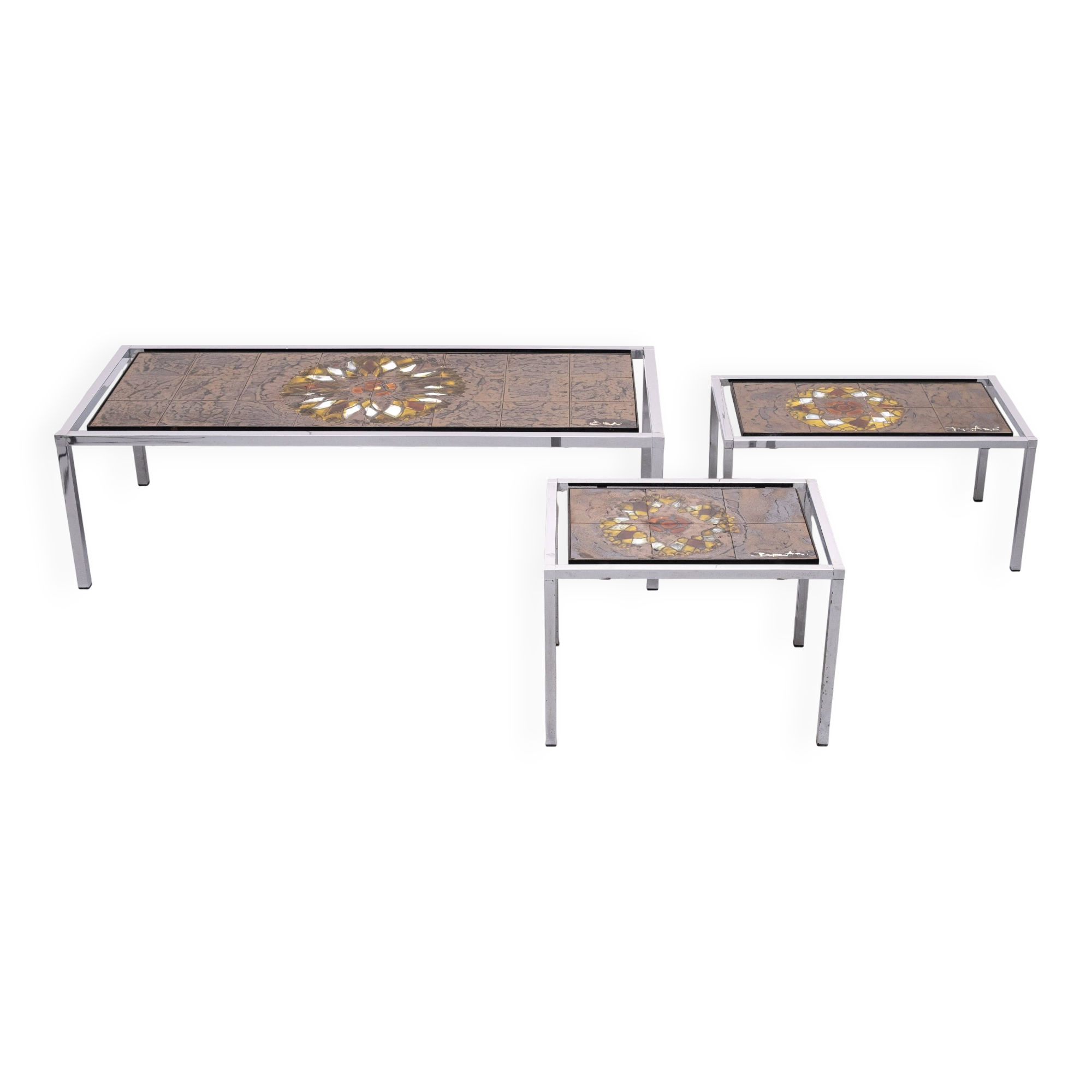 Belarti Ceramic tile Table set of 3 Belgian 1970s