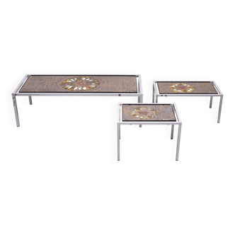 Belarti Ceramic tile Table set of 3 Belgian 1970s