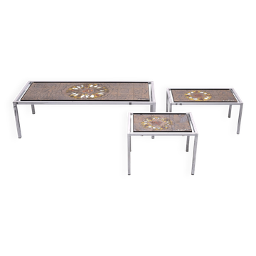 Belarti Ceramic tile Table set of 3 Belgian 1970s
