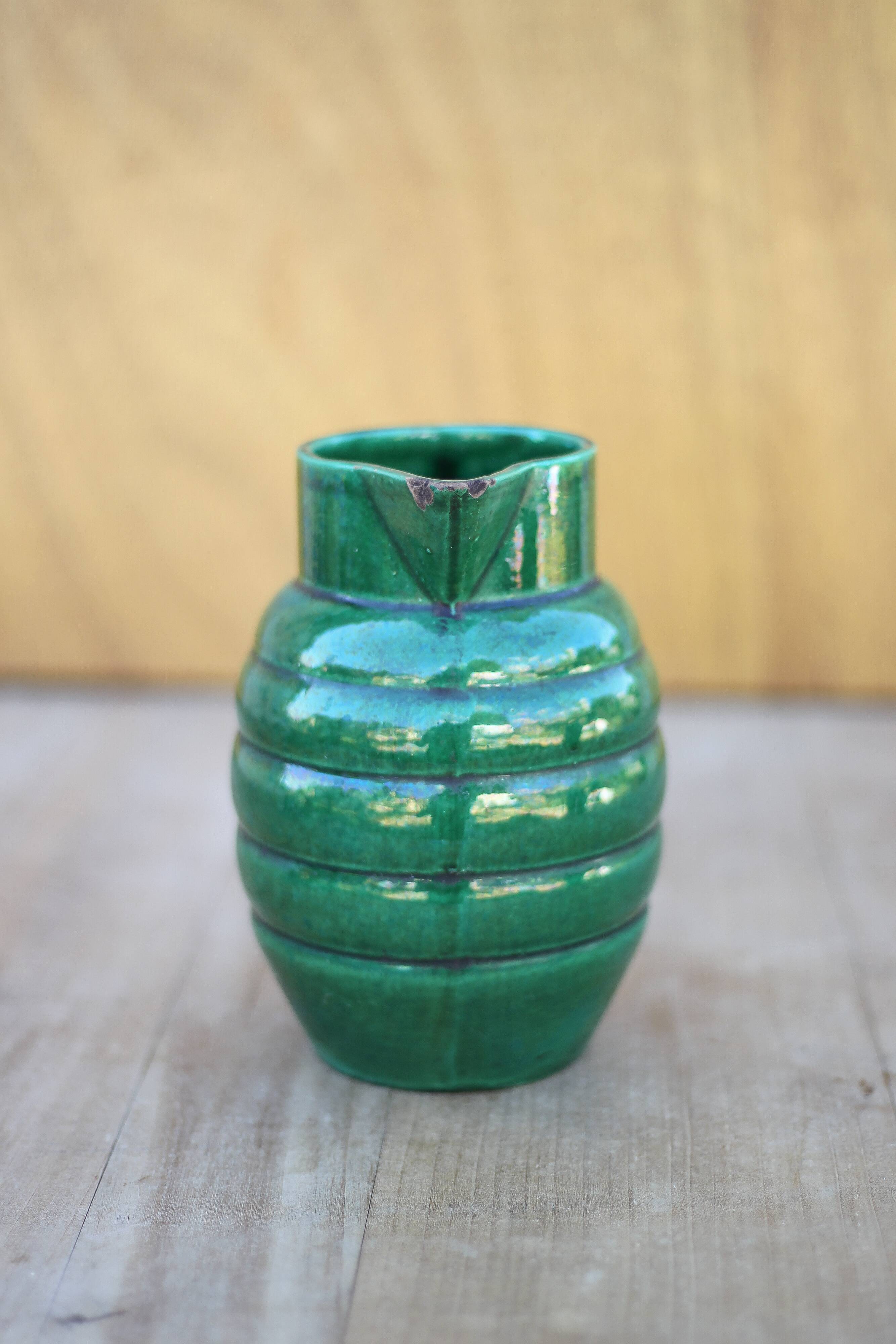 Pitcher St Clément France Lorraine 869, green pitcher, ceramic pitcher