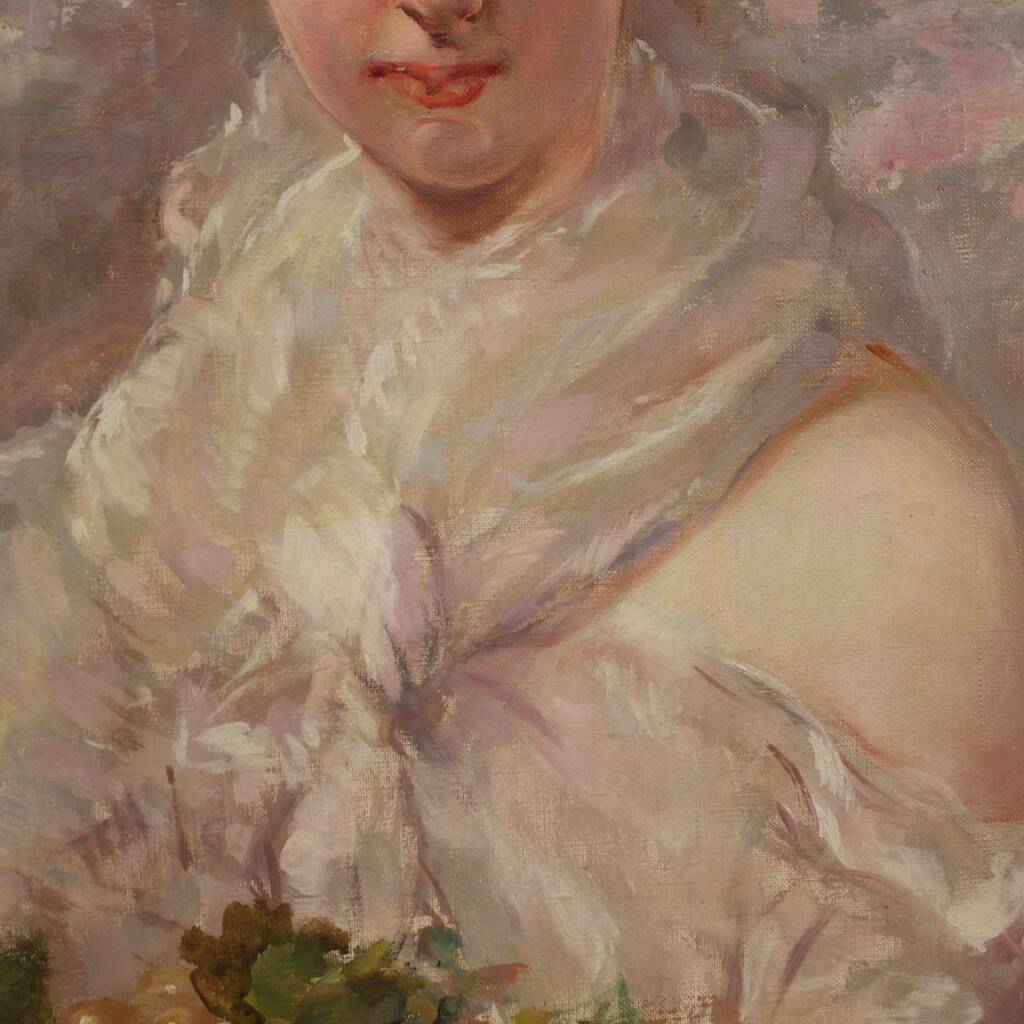 Signed Italian painting portrait of a young girl from the 20th century