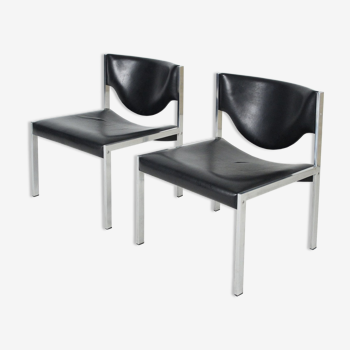 Cocktail armchairs black leather 1960s