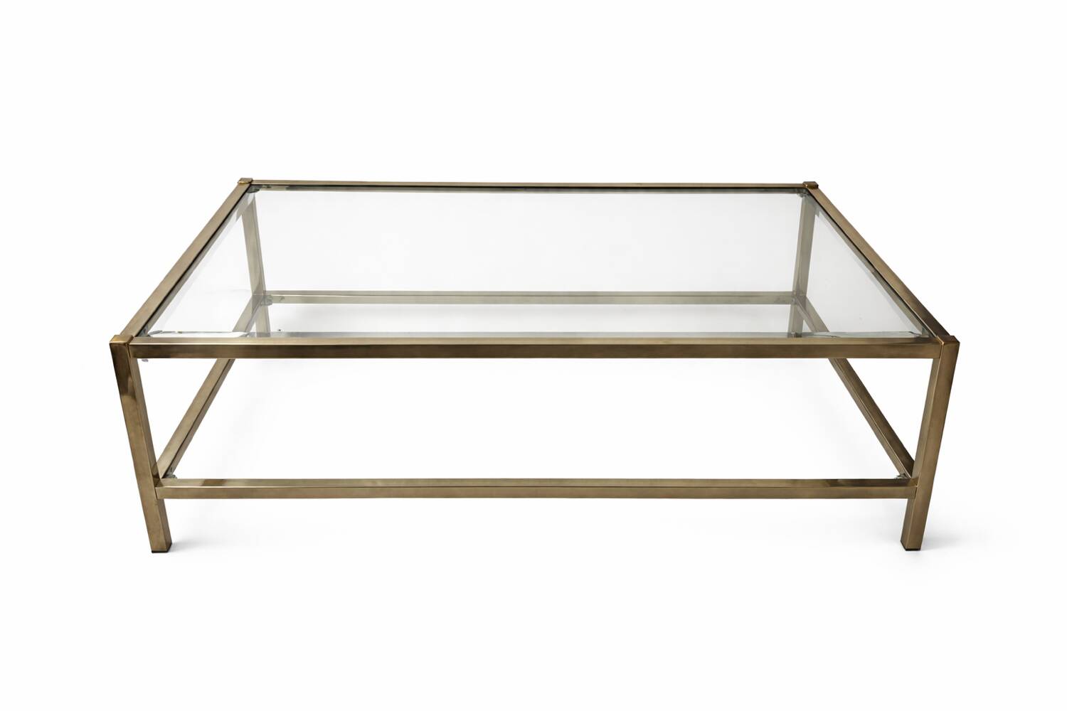 Grande table basse vintage verre et laiton – années 1960-1970