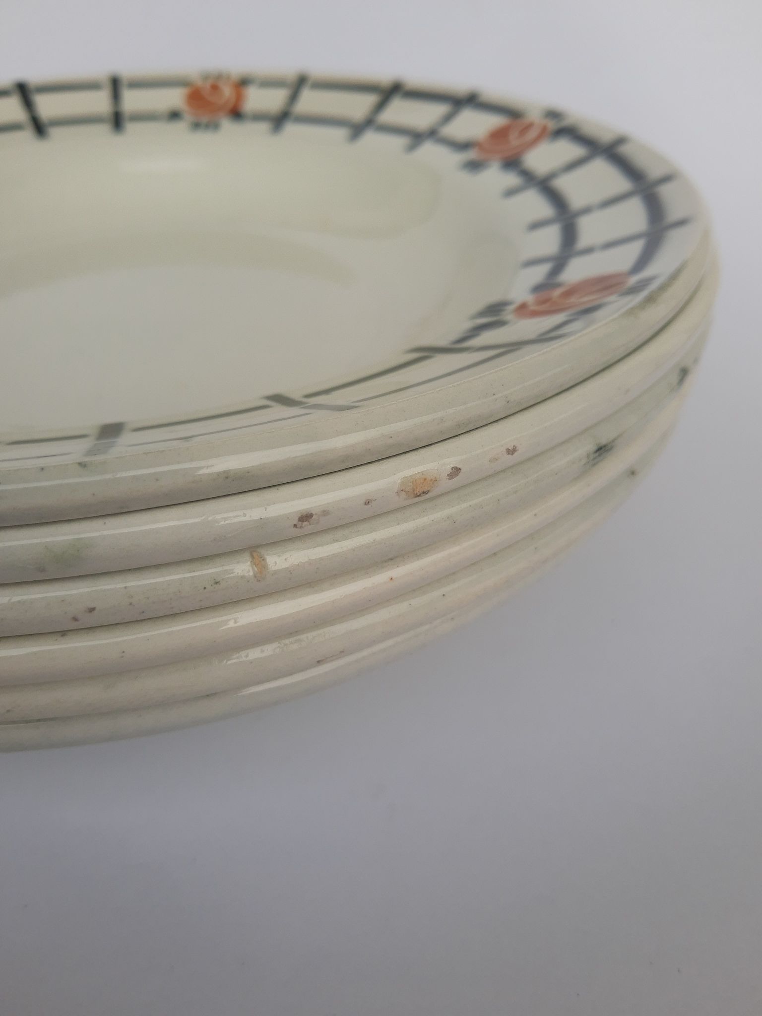 Set of 6 old St Amandinoise St Amand vintage soup plates