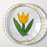 Assiette en verre vintage tulipe jaune design par Ulrica Hydman Vallien Kosta Boda