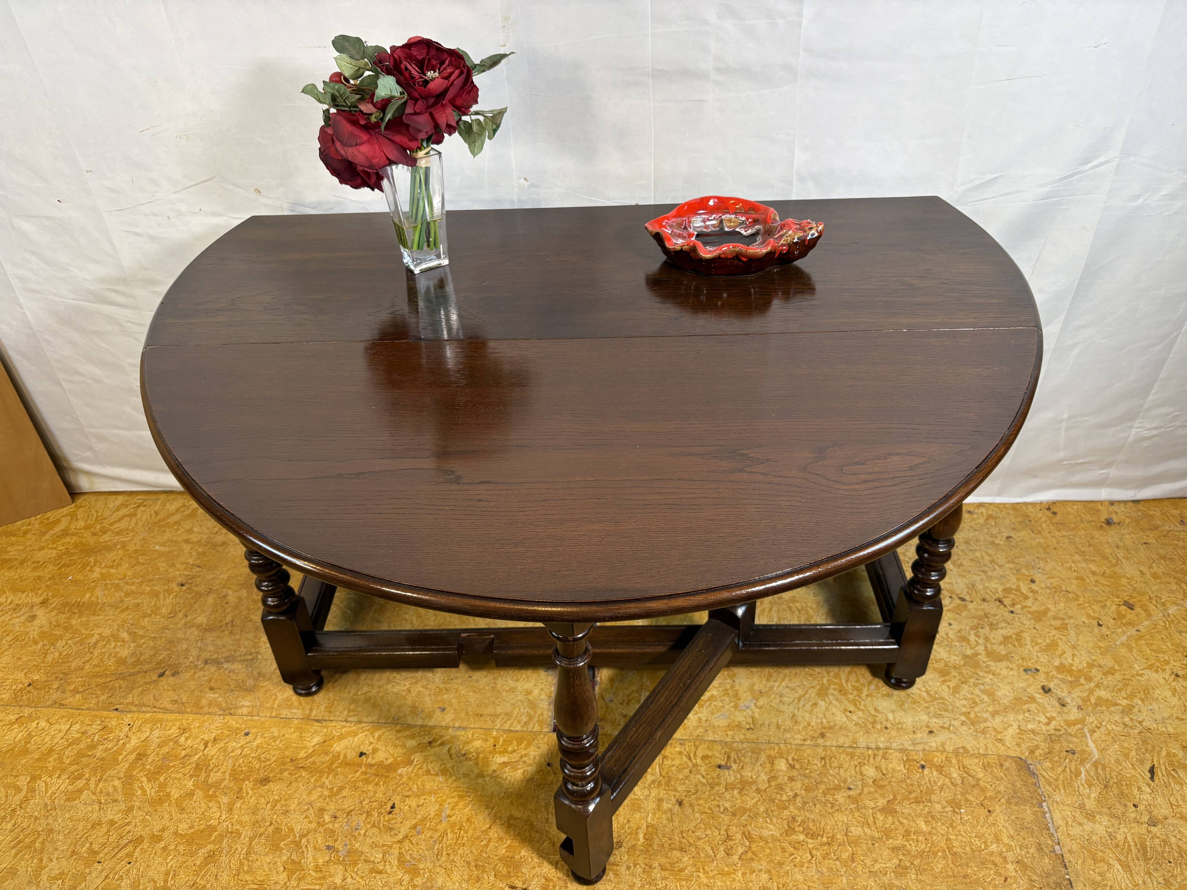 Jacobean Revival Solid Oak Gate Leg Drop Leaf Table 1900 English Antique