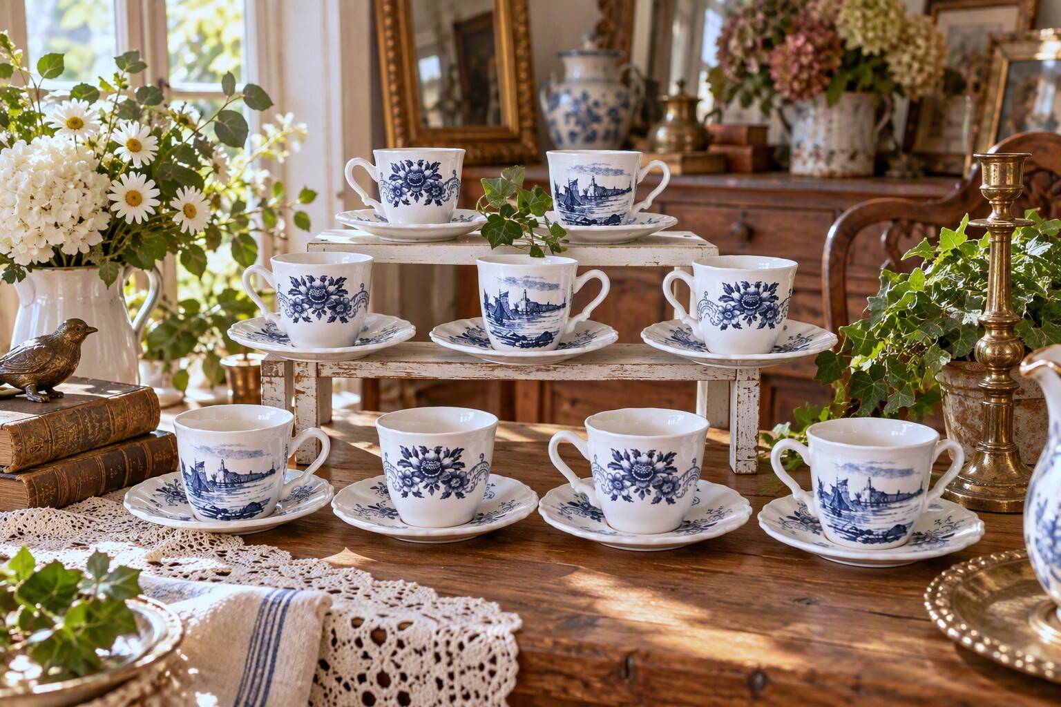 Antique coffee service in Sarreguemines earthenware.
