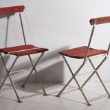 Anciennes chaises de jardin pliantes rouges (vers 1920). Ensemble de 4 pièces