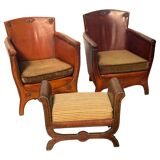 Lounge chairs and ottoman attributed to Otto Schultz for Boet AB, Sweden, 1930s, set of 3