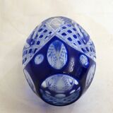 Small Bohemian crystal vase, cut with cobalt lining