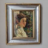 Acrylic on wood old portrait vintage painting country decoration