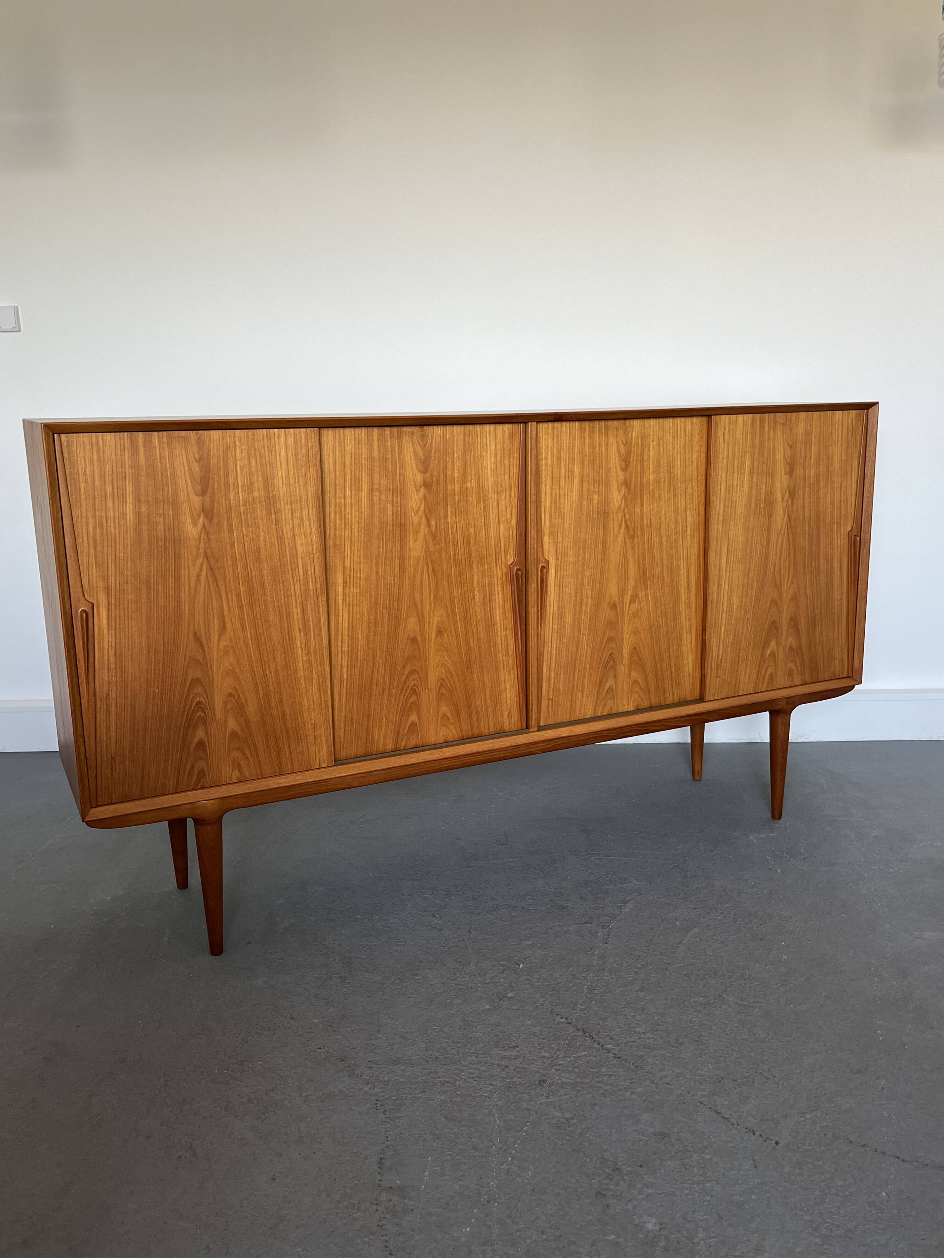 Model 19 High Sideboard in Teak with Sliding Doors by Gunni Omann for Omann Jun, 1960s