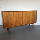 Model 19 High Sideboard in Teak with Sliding Doors by Gunni Omann for Omann Jun, 1960s