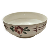 Vintage earthenware salad bowl with red flower decoration
