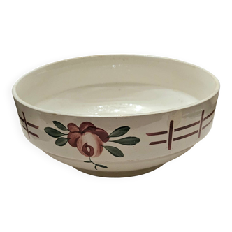 Vintage earthenware salad bowl with red flower decoration