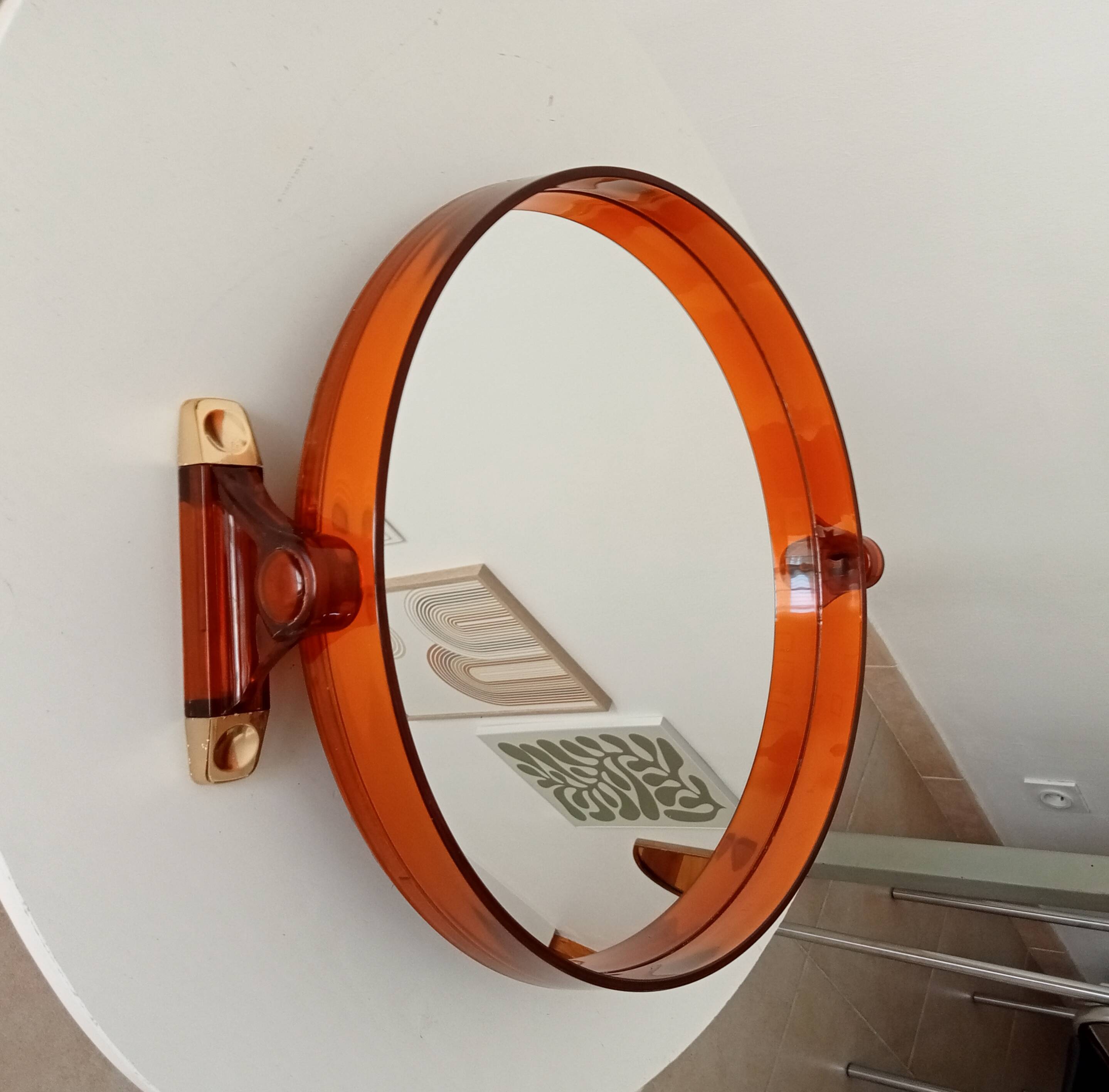 Vintage amber plexiglass mirror from the 70s