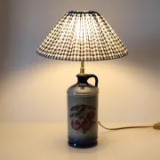Vintage table lamp Hautlalampe: blue Alsace stone base and pleated Vichy shade.