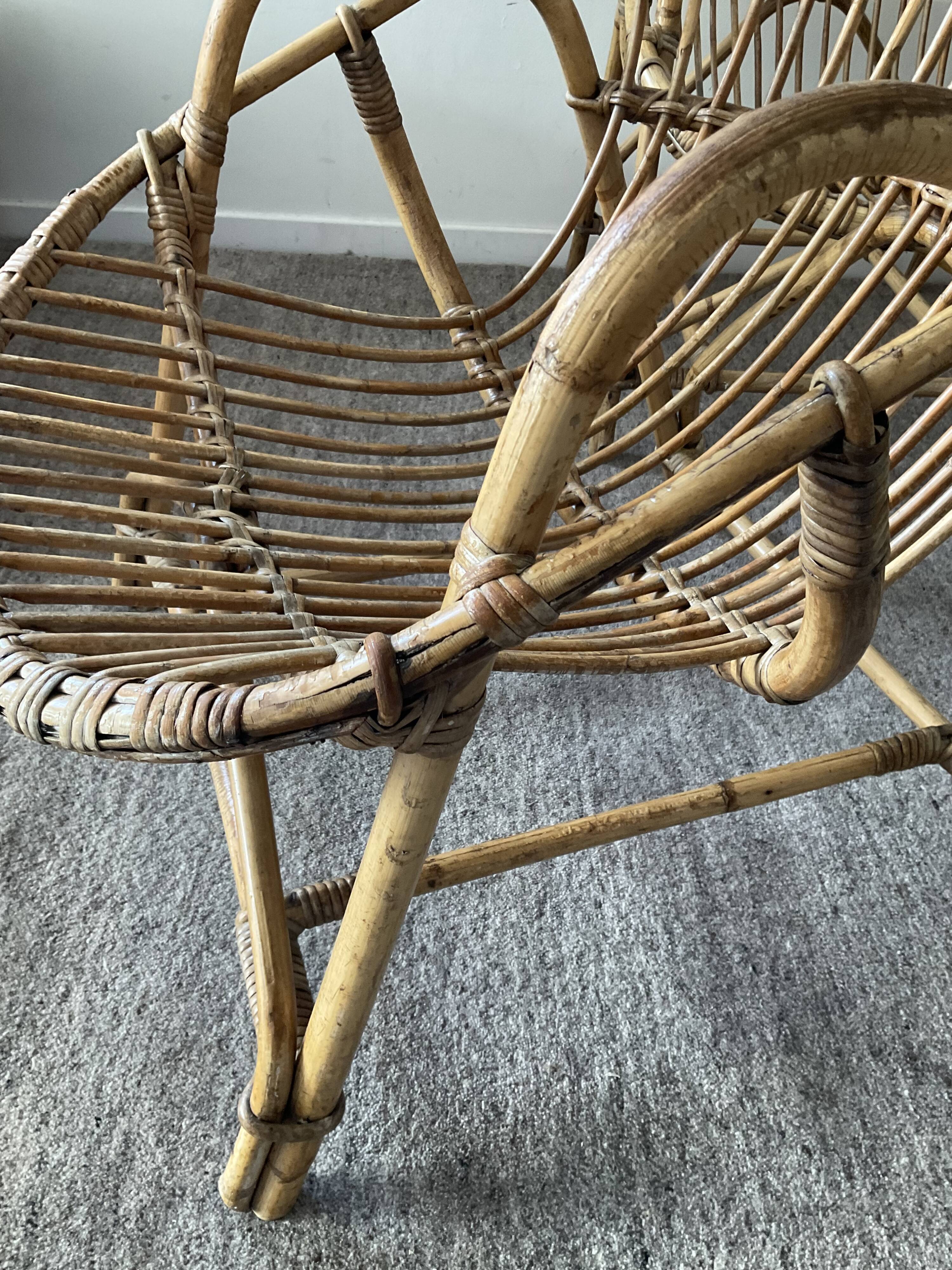 Pair of rattan shell armchairs from the 60s