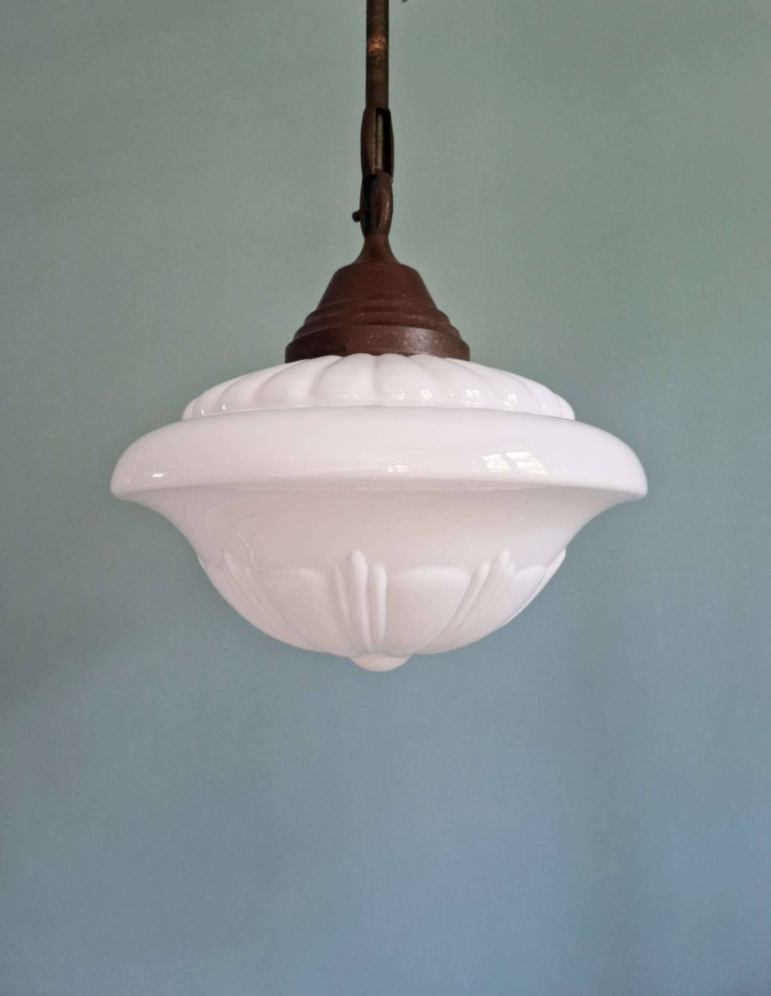 Philips Art Deco pendant light in white opaline, 1930s