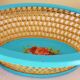 Antique basket in painted sheet metal and woven wicker, decorated with roses