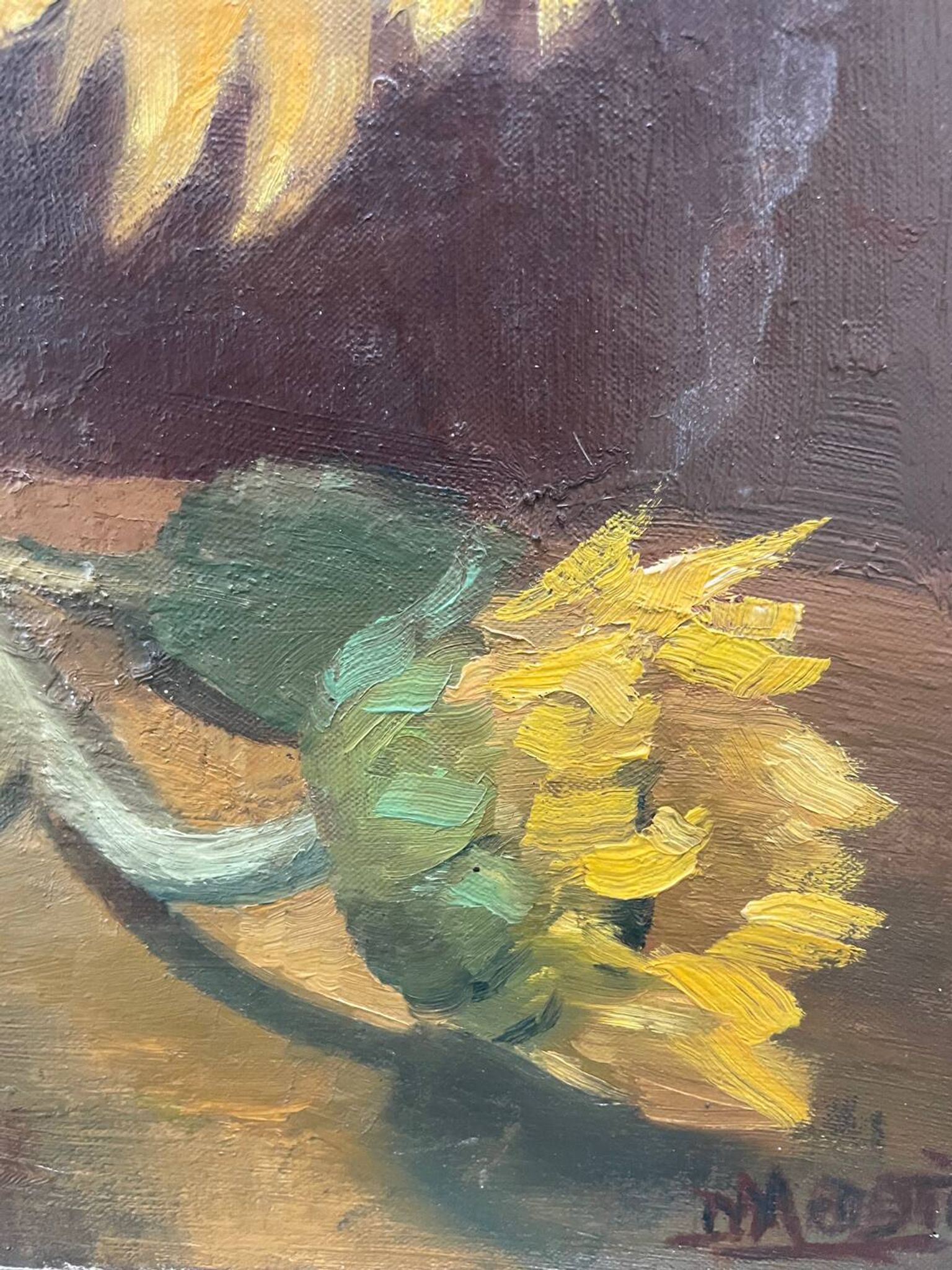 Tableau nature morte aux tournesols XXe
