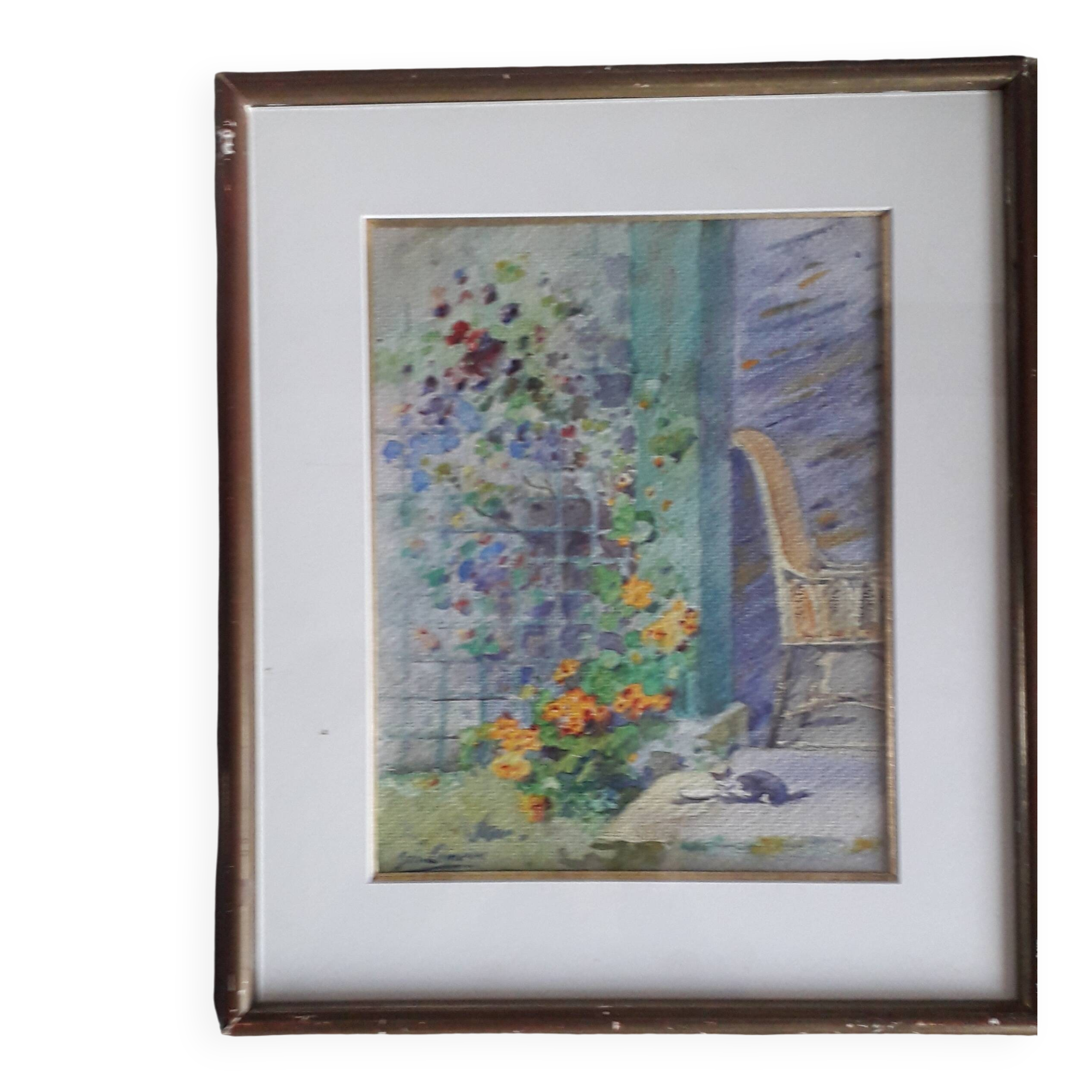 Antique painting depicting a landscape