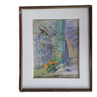 Antique painting depicting a landscape