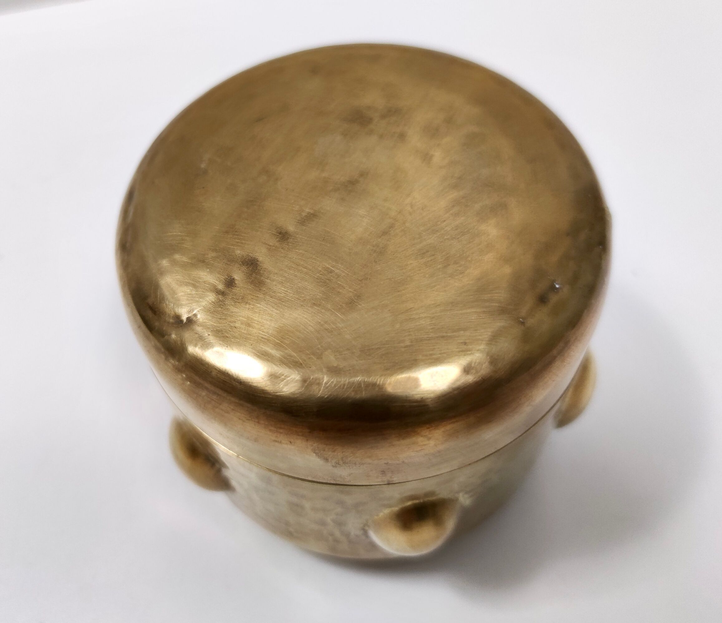 Vintage cylinder embossed brass storage box, italy