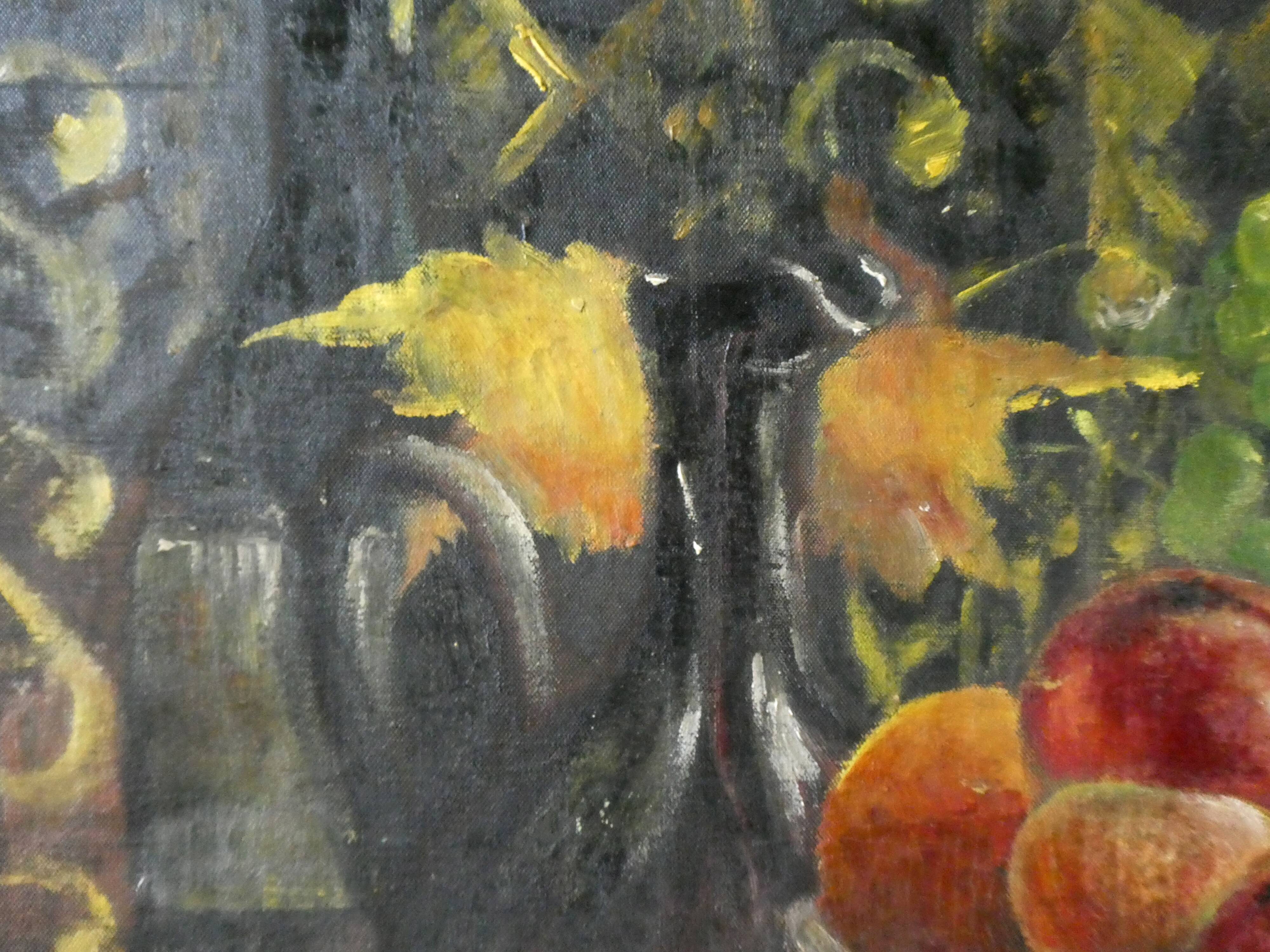 Painting, oil on canvas, still life, fruit cut