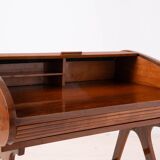 Midcentury Desk with Roll-Top, Walnut Veneer, 1950s, Fully Restored