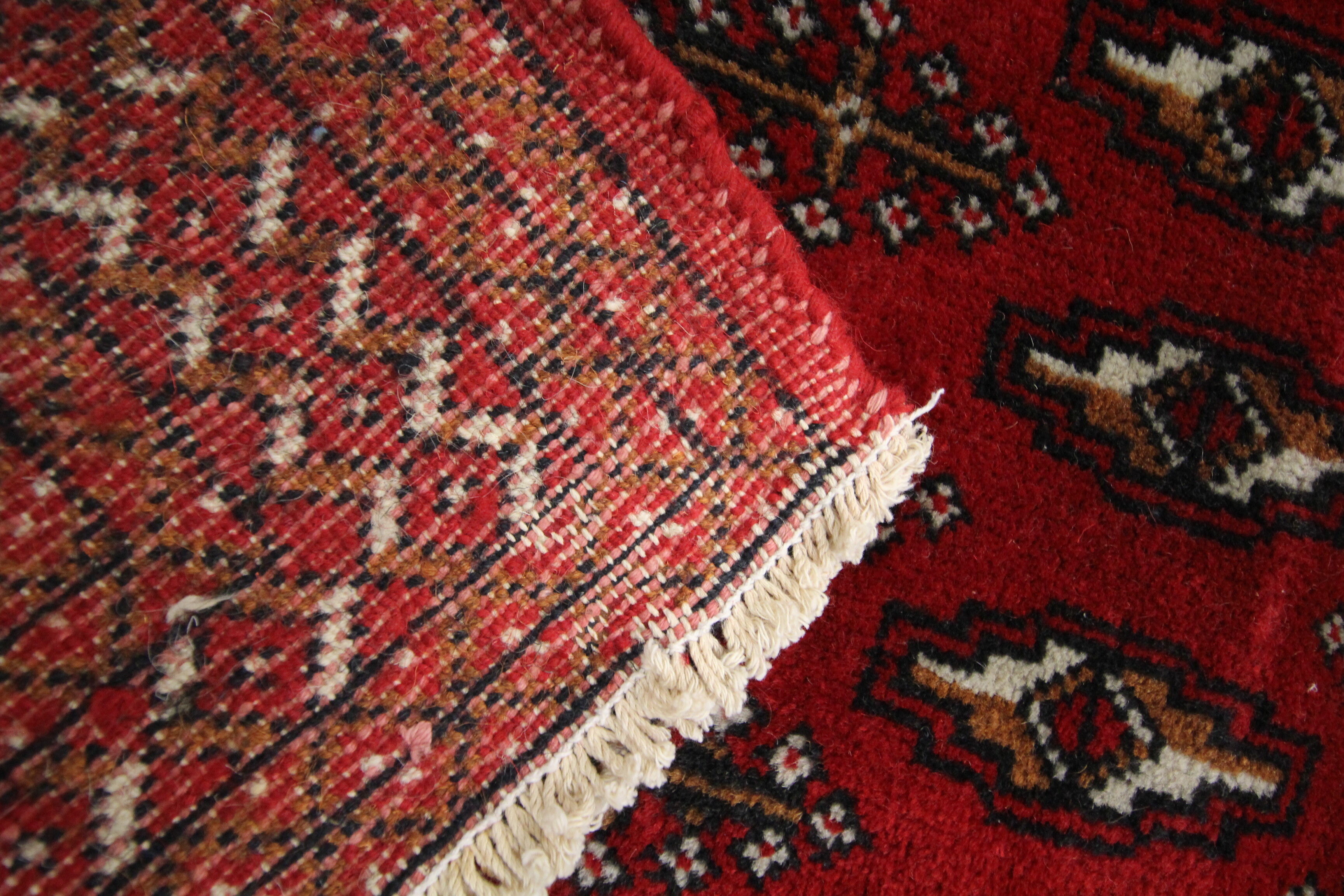 Red wool persian turkmen rug handwoven oriental small area rug- 60x130cm