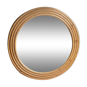 Round rattan mirror