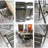 Series of 6 metal chairs Army khaki green / folding  Vintage
