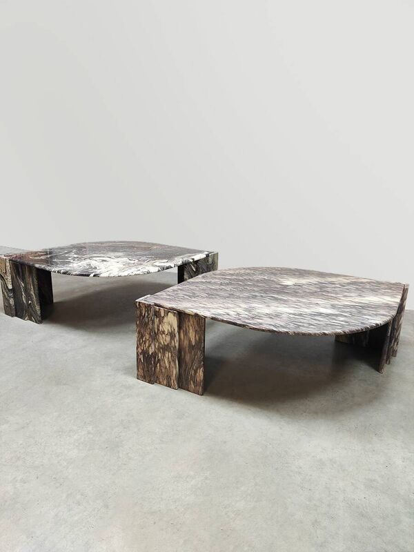 Table basse en marbre au design vintage des années 50 Roche Bobois rose