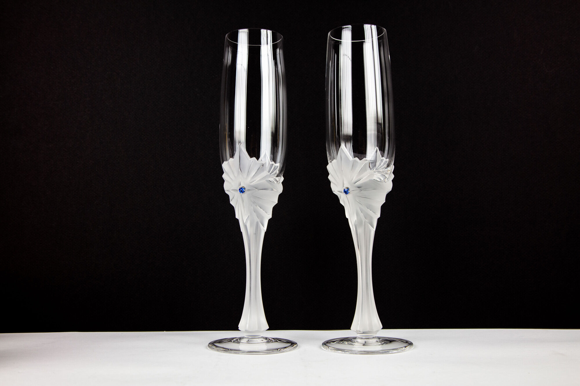 2 crystal champagne flute signed Faberge model "the north star"