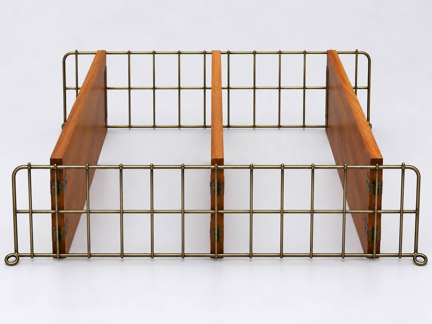 Vintage wall shelf in wood and gold metal – 1960s/70s