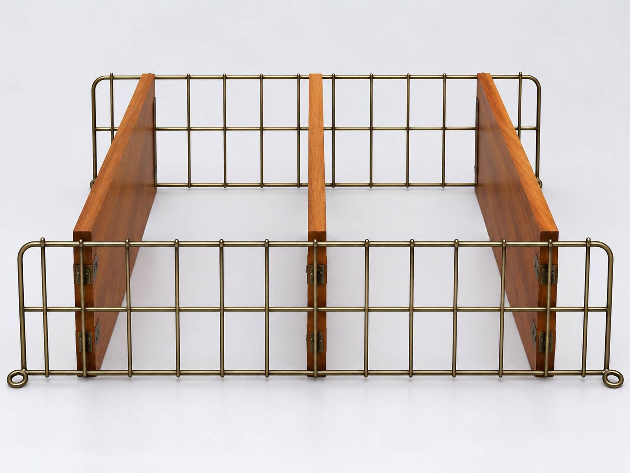 Vintage wall shelf in wood and gold metal – 1960s/70s