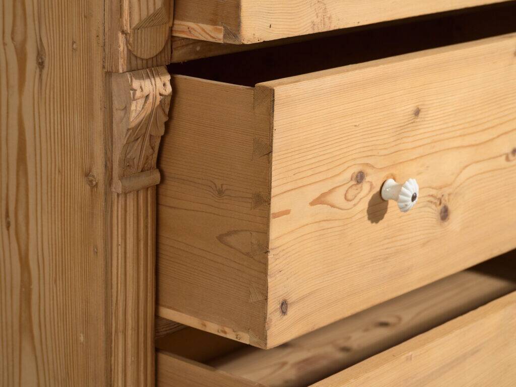Central European high chest of drawers with four washed pine drawers – Central Europe, around 1900